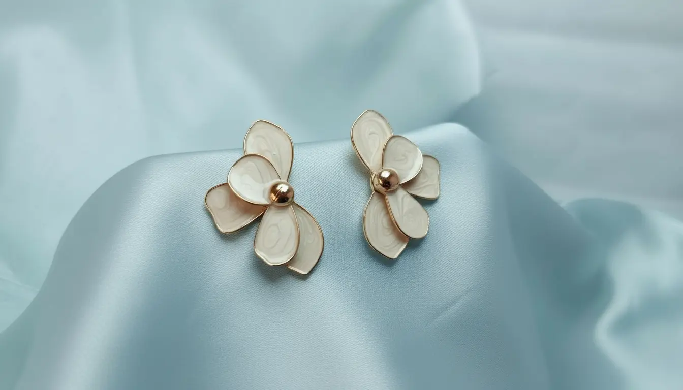 Golden White Petal Floral Stud Earrings